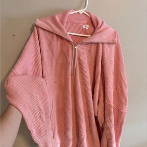 Aerie Blush Ribbed Knit Half Zip Pullover XXL